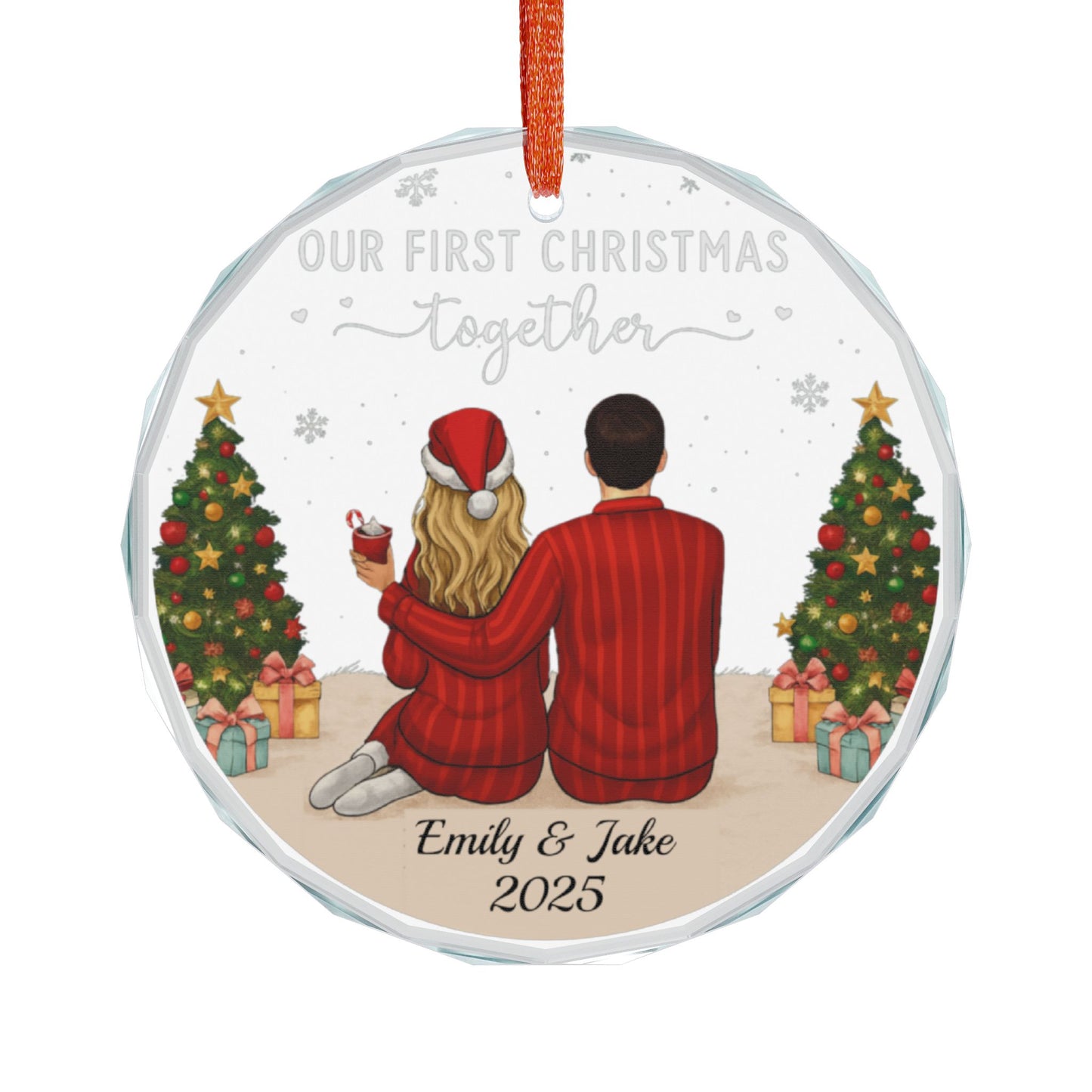 Personalized Couple Christmas Ornament 2025 | Custom Names Crystal Glass Keepsake | First Christmas Together Gift | Romantic Holiday Decor