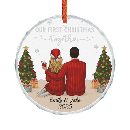 Personalized Couple Christmas Ornament 2025 | Custom Names Crystal Glass Keepsake | First Christmas Together Gift | Romantic Holiday Decor