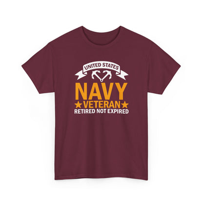 Navy Veteran Heavy Cotton T-Shirt, Gifts for Veterans, Memorial Day, Patriotic Apparel, Retired Not Expired, Gift for dad