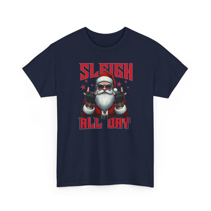 Funny Santa Sleigh All Day T-Shirt | Cool Christmas Graphic Tee | Rocker Santa Shirt | Holiday Humor Gift