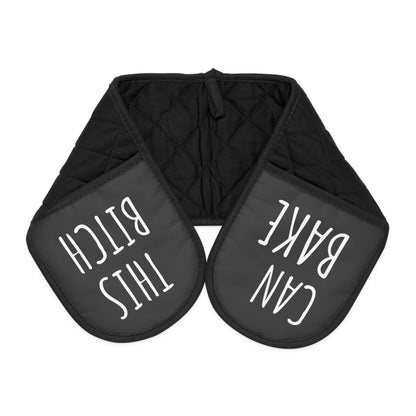 This Bitch Can Bake Oven Mitts, Funny Kitchen Gift, Black Double Oven Mitt, Heat Resistant Baking Sleeve, Gift for Baker
