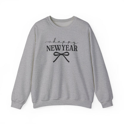 Happy New Year Sweatshirt | Cozy Holiday Crewneck | Script Bow Graphic Sweater | New Year Party Sweatshirt | Winter Gift