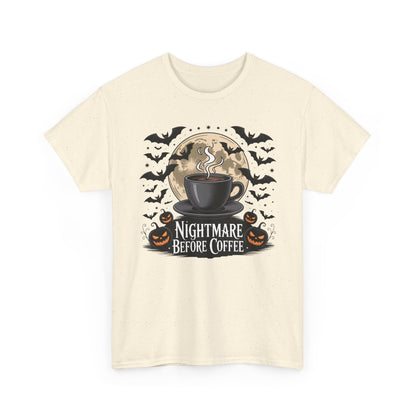 Halloween Coffee Tee, Unisex Heavy Cotton T-Shirt, Nightmare Before Coffee Shirt, Spooky Graphic Tee, Fall Seasonal Apparel