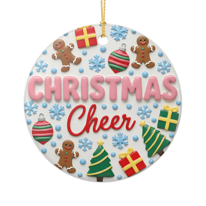 Christmas Cheer Gingerbread Ornament | Cute Trees & Gift Pattern | Festive Ceramic Christmas Tree Decor | Holiday Gift Keepsake