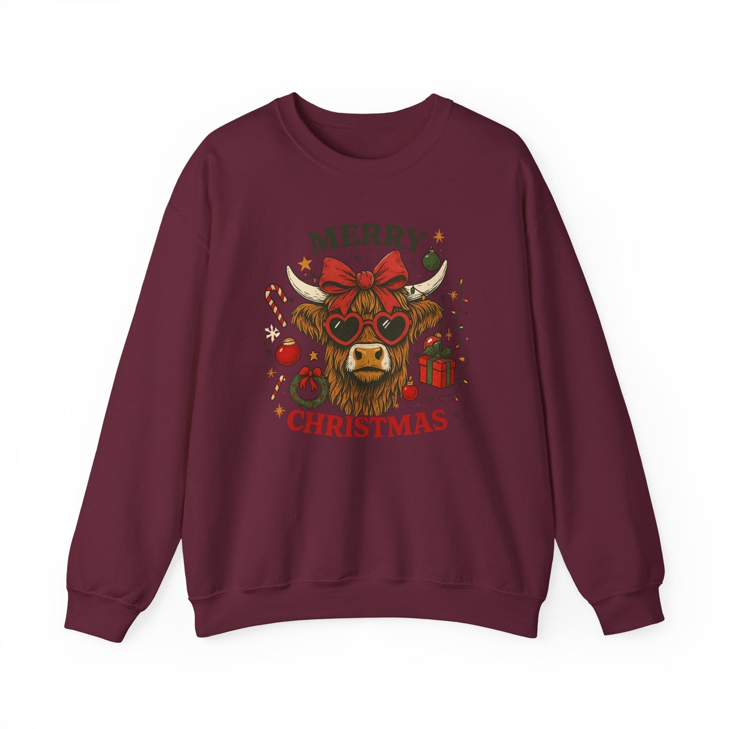 Merry Christmas Highland Cow Sweatshirt, Cow Christmas Crewneck, Funny Holiday Farm Shirt, Western Christmas Sweater, Cozy Xmas Gift for Her