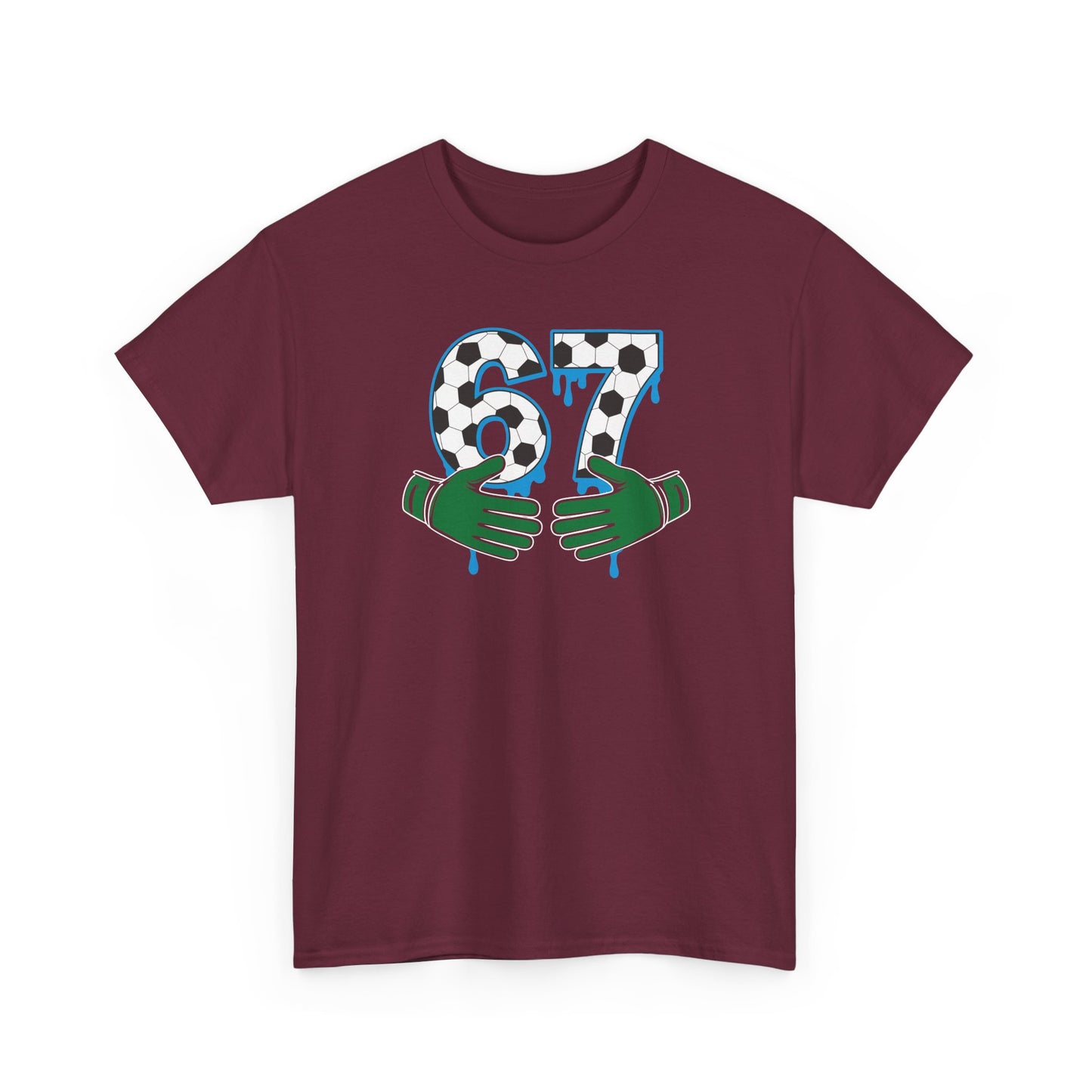 Dripping 97 Number Graphic Tee, Streetwear Checkerboard T-Shirt with Green Hands, Artsy Unisex Cotton Shirt