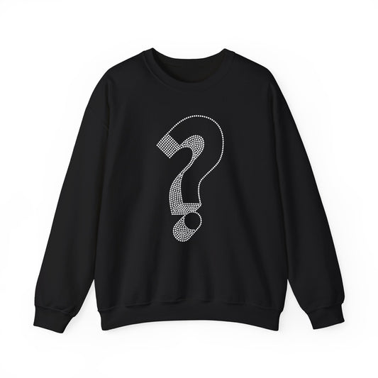 Rhinestone Question Mark Sweatshirt | Sparkly Mystery Icon Crewneck