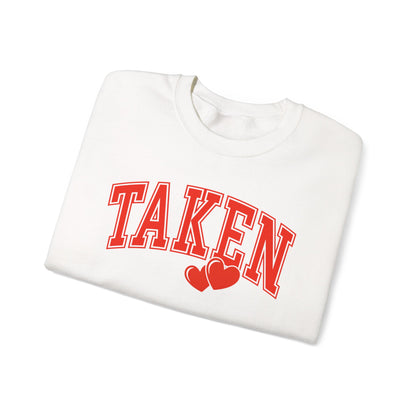 Taken Heart Graphic Sweatshirt, Red Collegiate Letters Crewneck, Cute Valentine Pullover, Cozy Gift for Her, Romantic Couple Sweater
