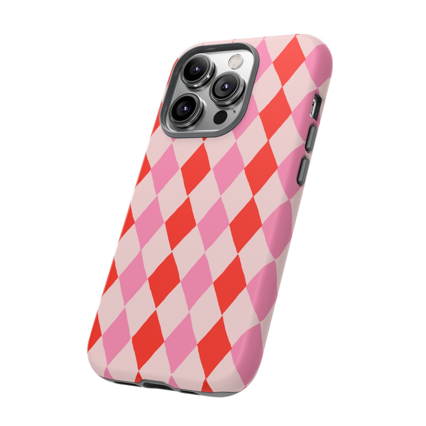 Tough Cases with Red Pink Diamonds, Retro Checkerboard iPhone Case And Samsung Case, Slim Fit Phone Case, Stylish Gift