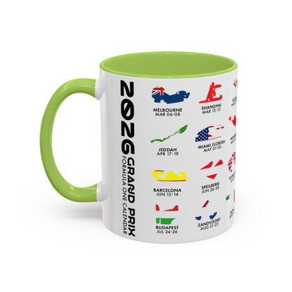 2026 Grand Prix Calendar Mug, Formula 1 Accent Coffee Mug, F1 Circuit Icons Cup, Motorsport Fan Gift, Racing Calendar Ceramic Mug