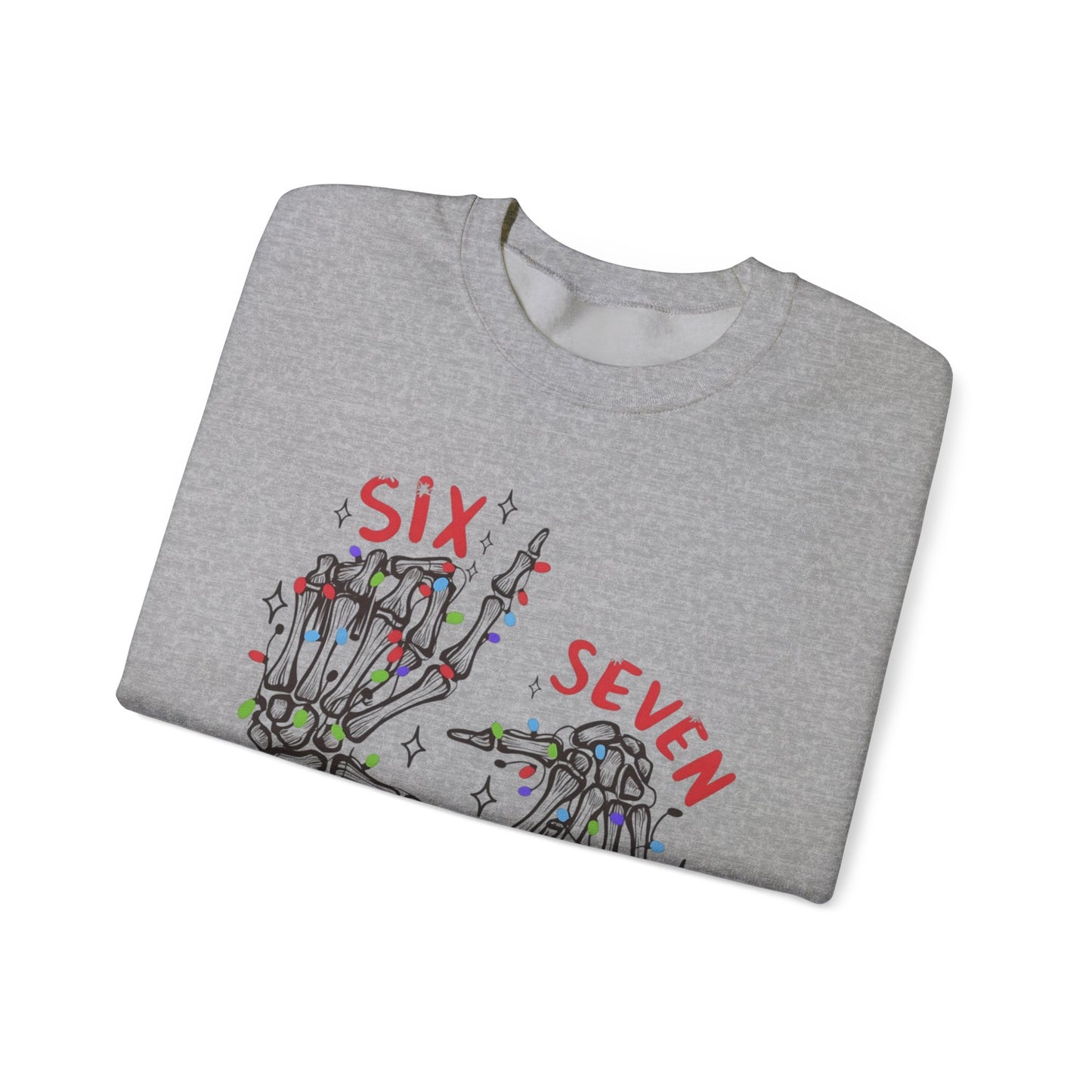 Six Seven Skeleton Hands Sweatshirt Funny Halloween Christmas Crewneck for Men & Women  Cozy Skeleton Hand Lights Pullover, Gift for Friends