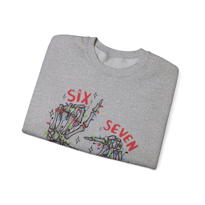 Six Seven Skeleton Hands Sweatshirt Funny Halloween Christmas Crewneck for Men & Women  Cozy Skeleton Hand Lights Pullover, Gift for Friends