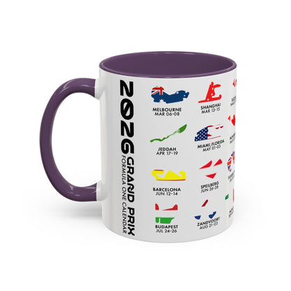 2026 Grand Prix Calendar Mug, Formula 1 Accent Coffee Mug, F1 Circuit Icons Cup, Motorsport Fan Gift, Racing Calendar Ceramic Mug