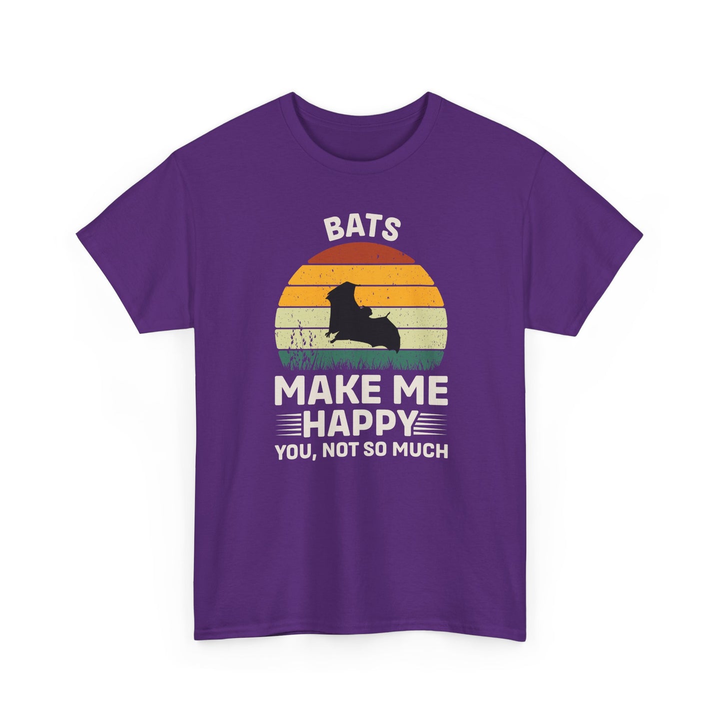 Bats Make Me Happy Unisex Heavy Cotton Tee, Funny Graphic Tee, Lovers Gift, Halloween Apparel, Everyday Casual Wear, Nature