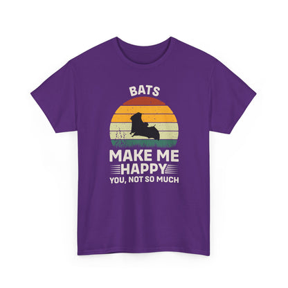 Bats Make Me Happy Unisex Heavy Cotton Tee, Funny Graphic Tee, Lovers Gift, Halloween Apparel, Everyday Casual Wear, Nature