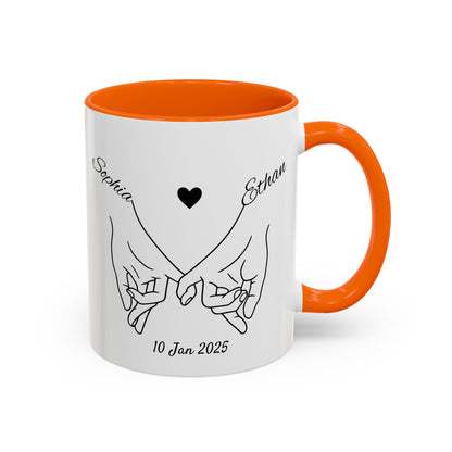 Holding Hands Couple Mug | Personalized Names & Date Coffee Cup | Custom Line Art Love Mug | Valentine Anniversary Gift for Couples