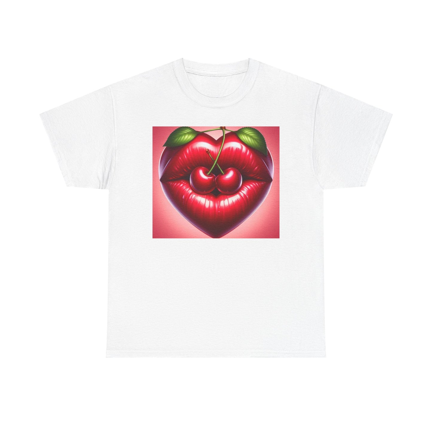 Cherry Lips Heart Graphic Tee, Retro Pop Art T-Shirt, Cute Aesthetic Cotton Shirt, Vintage Style Unisex Tee, Fun Statement Top