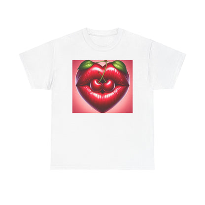 Cherry Lips Heart Graphic Tee, Retro Pop Art T-Shirt, Cute Aesthetic Cotton Shirt, Vintage Style Unisex Tee, Fun Statement Top