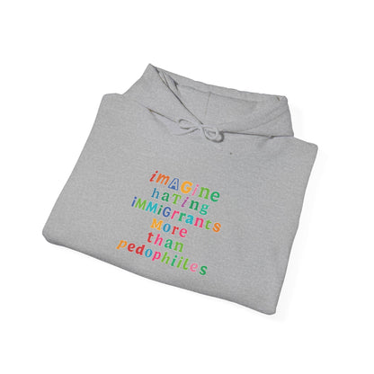 Imagine Hating Immigrants More Than Pedophiles Hoodie, Bold Statement  hoodie, Activist Equality Pullover,  Human Rights Protest Gift