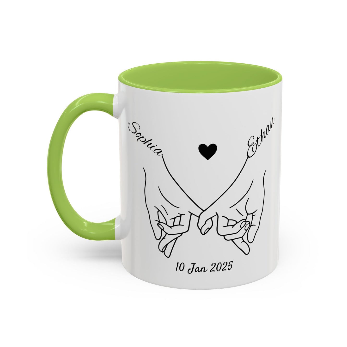 Holding Hands Couple Mug | Personalized Names & Date Coffee Cup | Custom Line Art Love Mug | Valentine Anniversary Gift for Couples
