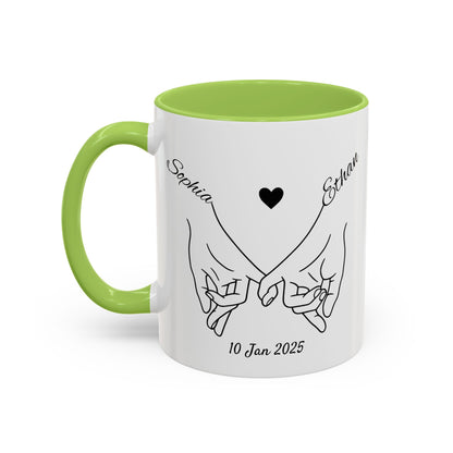 Holding Hands Couple Mug | Personalized Names & Date Coffee Cup | Custom Line Art Love Mug | Valentine Anniversary Gift for Couples