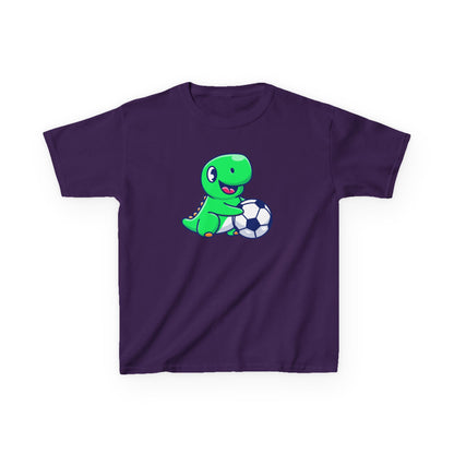 Green Dinosaur Playing Soccer Kids T-Shirt, Cute Dino Soccer Shirt for Boys Girls, Fun Youth Sports Graphic Tee, Football Lover
