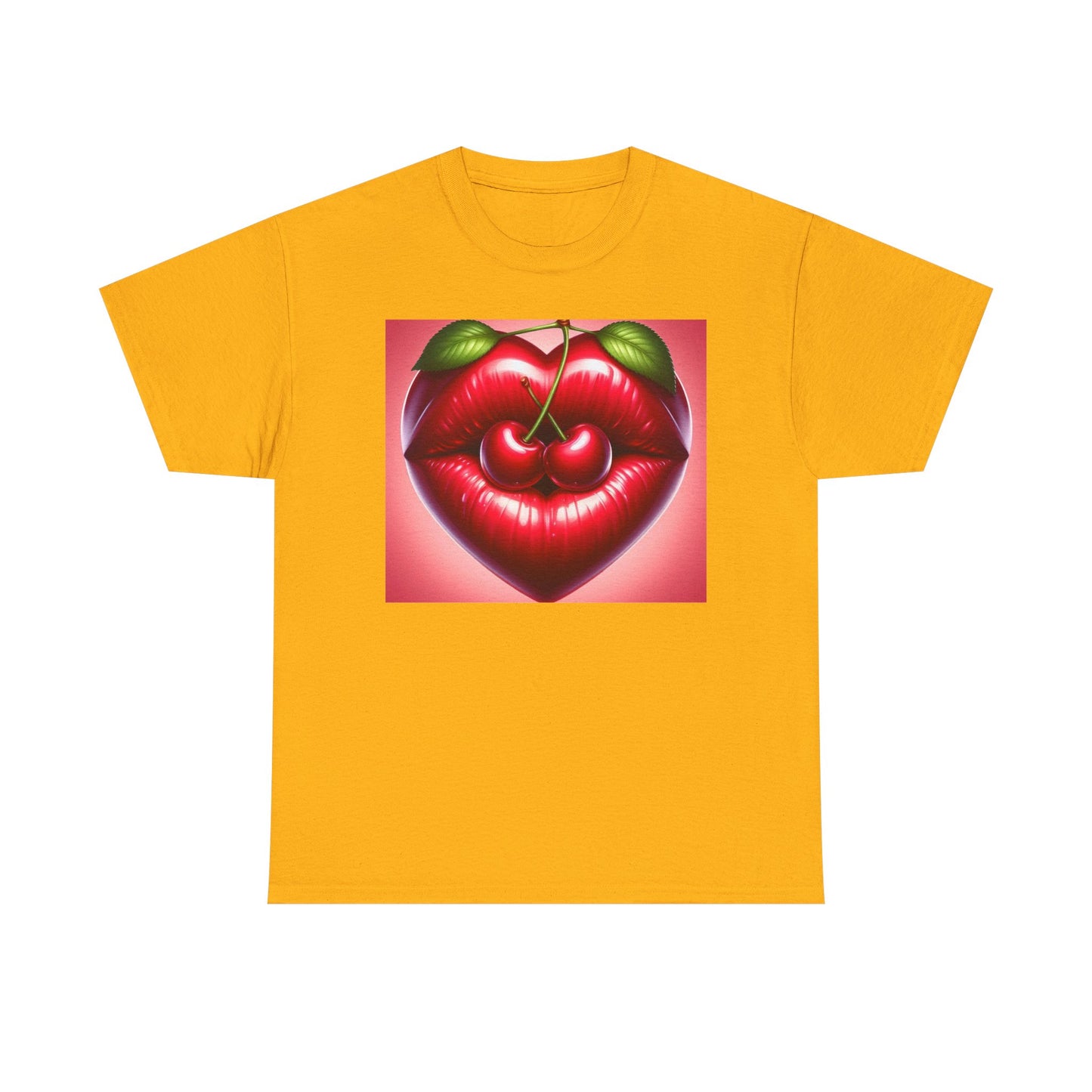 Cherry Lips Heart Graphic Tee, Retro Pop Art T-Shirt, Cute Aesthetic Cotton Shirt, Vintage Style Unisex Tee, Fun Statement Top