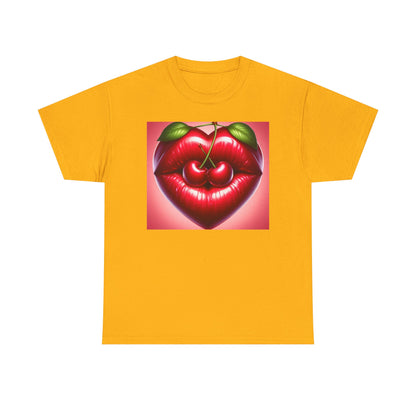 Cherry Lips Heart Graphic Tee, Retro Pop Art T-Shirt, Cute Aesthetic Cotton Shirt, Vintage Style Unisex Tee, Fun Statement Top