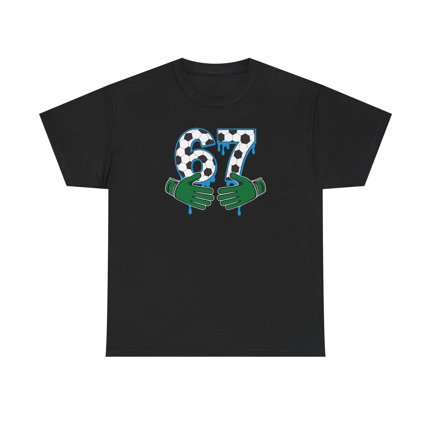 Dripping 97 Number Graphic Tee, Streetwear Checkerboard T-Shirt with Green Hands, Artsy Unisex Cotton Shirt