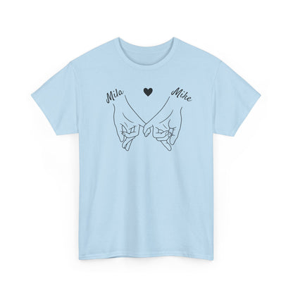 Pinkies Promise Hands T-Shirt, Personalized Names Shirt | Minimal Line Art Tee | Couple Shirt, Best Friend Shirt, Gift for Her, Gift for Him
