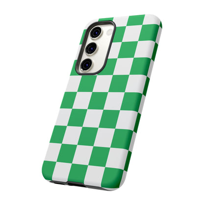 Green Checkered Phone Case, Phone Cases Samsung Galaxy S25, S25 Plus, S24, S24 Plus, S24 Ultra, S23, S22, S22 Plus, S21 Ultra, S21 FE, S20+