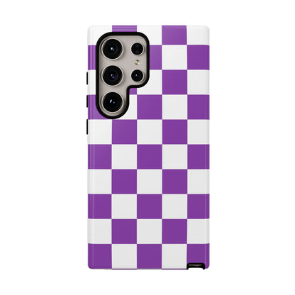 Purple Checkered Phone Case, Samsung Galaxy S25, S25 Plus, S24, S24 Plus, S24 Ultra, S23, S22, S22 Plus, S21 Ultra, S21 FE, S20+