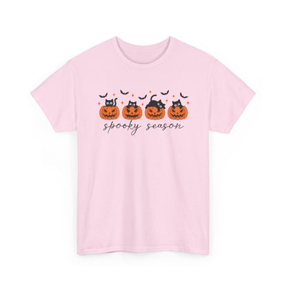 Spooky Season Unisex Heavy Cotton Tee, Halloween Shirt, Fall Apparel, Pumpkin T-Shirt, Cat Lover Gift, Pumpkin Tee
