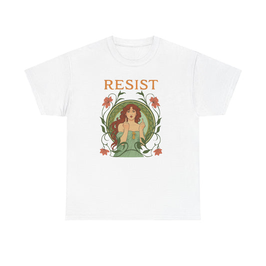 Resist Art Nouveau Woman Tee, Feminist Vintage Shirt, Botanical Activist T-Shirt, Retro Feminism Gift, Empowerment Top, Mucha Anti Trump