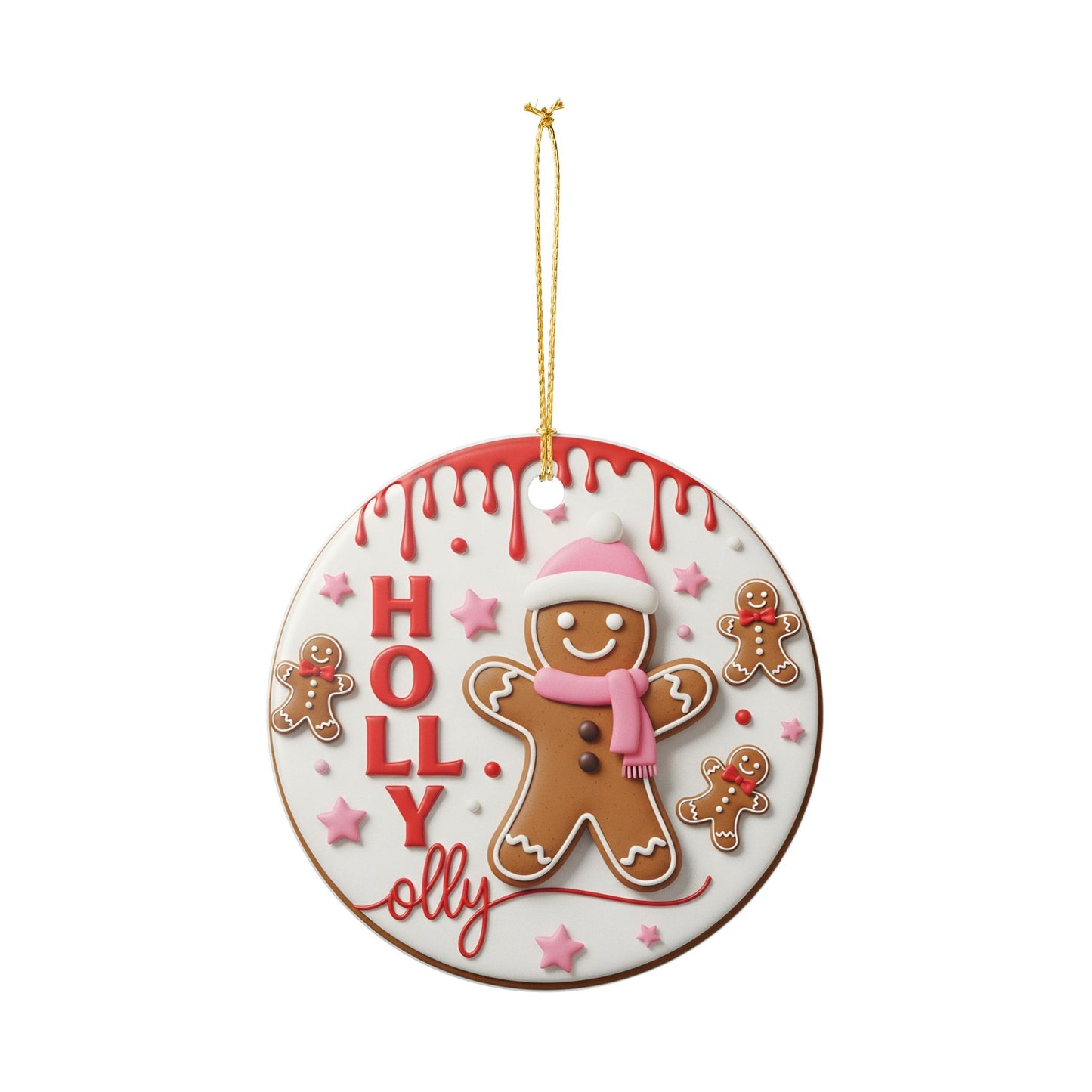 Holly Jolly Gingerbread Ornament | Cute Gingerbread Man Christmas Tree Decor | Kids Holiday Gift | Funny Cookie Christmas Keepsake