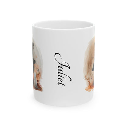 Personalized Halloween-themed Ceramic Mug, Countless Treats and Spooky Charm, Perfect for Fall, Gift for Cat Lovers, Cozy Beverage Holder