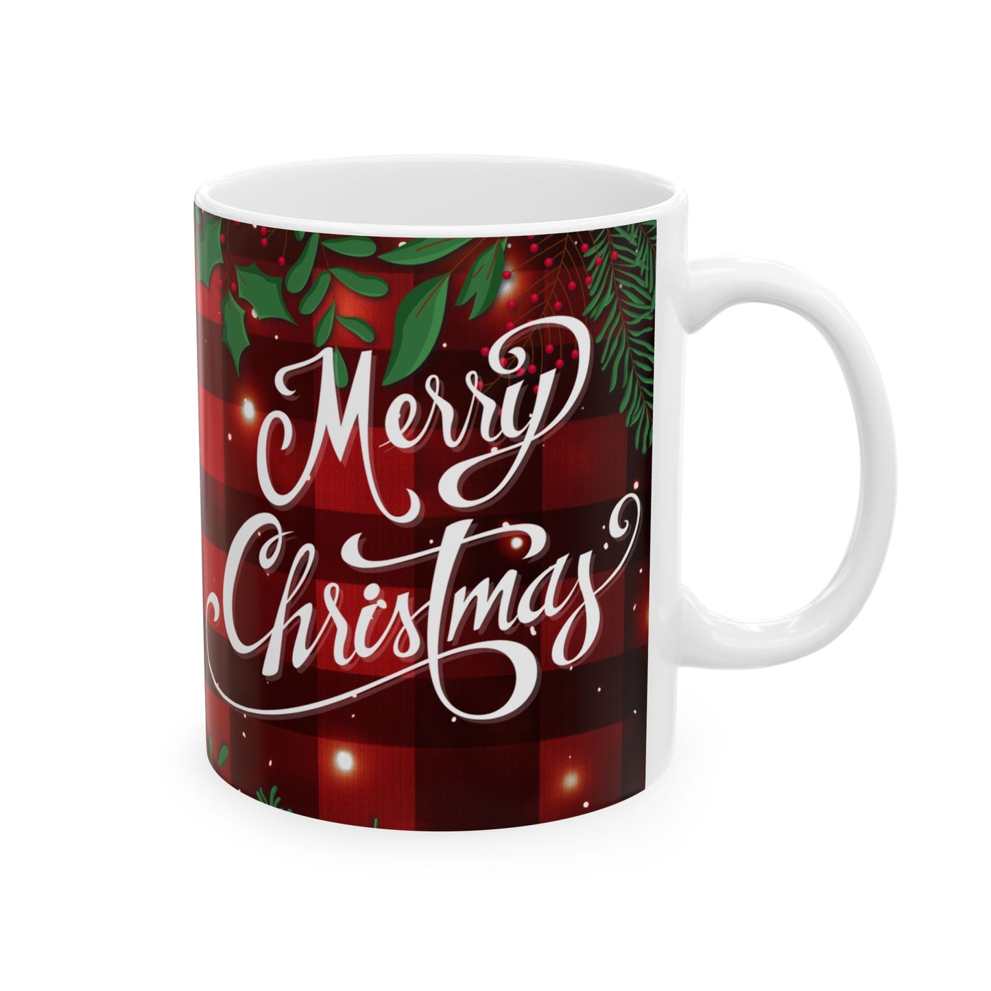 Christmas Plaid Ceramic Mug, Holiday Gift, Coffee Cup, Family Mug, Cozy Home Decor, Winter Warmth, Christmas Day Gift