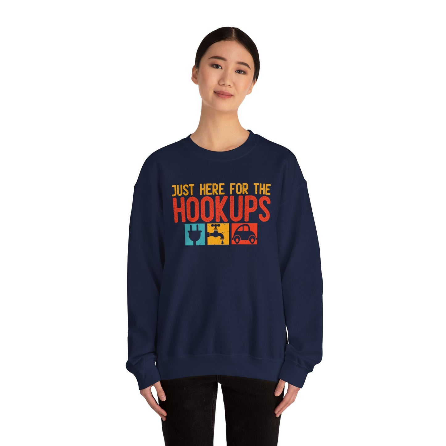 Just Here For The Hookups Sweatshirt | RV Camper Camping Pullover | Towing Camperplug Crewneck | RV Life Apparel
