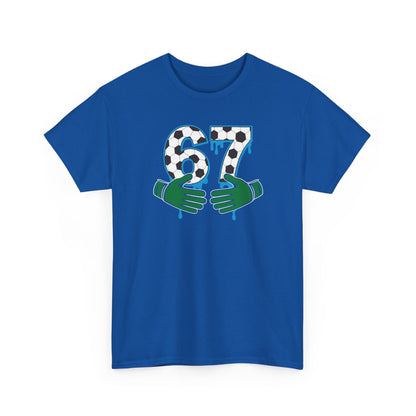 Dripping 97 Number Graphic Tee, Streetwear Checkerboard T-Shirt with Green Hands, Artsy Unisex Cotton Shirt