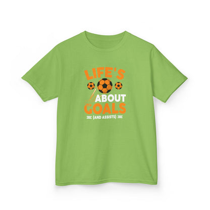 Life's About Goals Kids T-Shirt | Soccer Graphic Tee | Fun Teamwork Shirt for Boys & Girls | Cotton Youth Sports Top, FIFA World Cup 2026