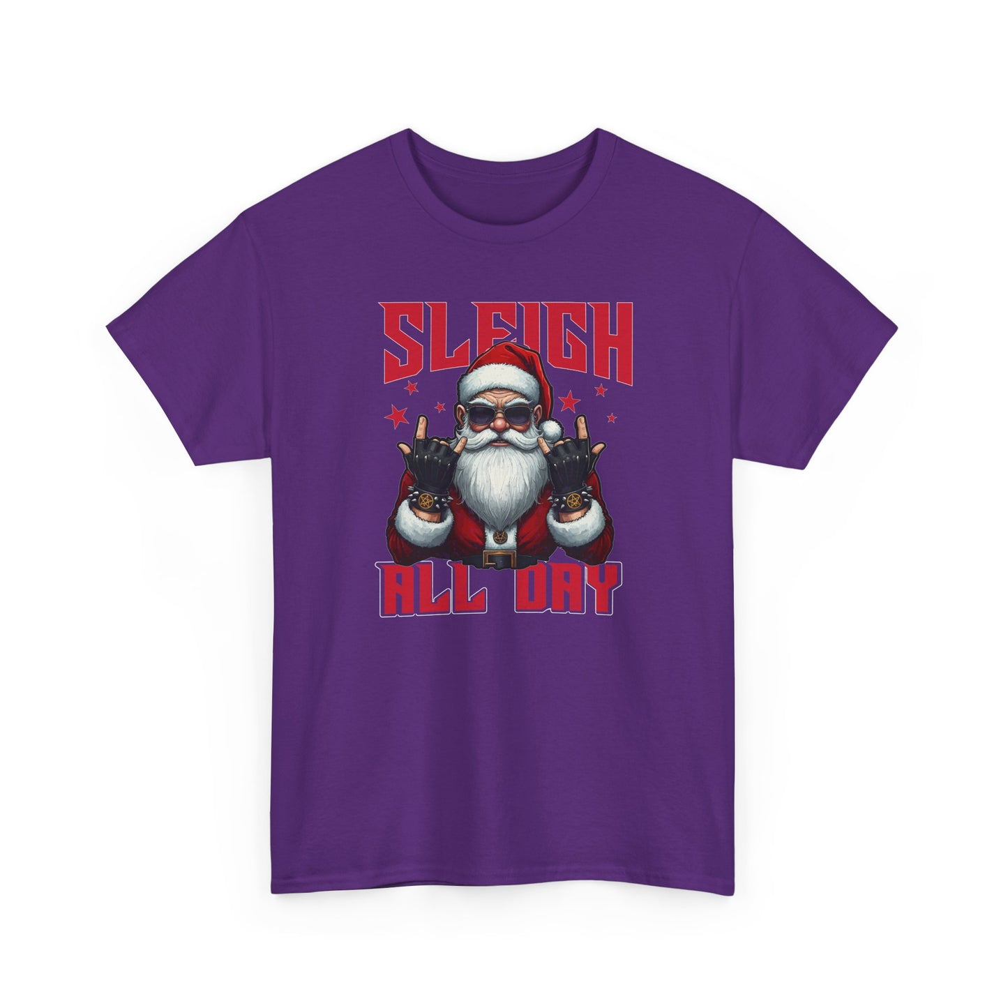 Funny Santa Sleigh All Day T-Shirt | Cool Christmas Graphic Tee | Rocker Santa Shirt | Holiday Humor Gift