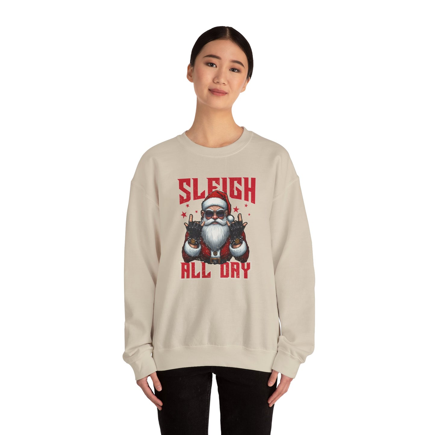 Funny Santa Sleigh All Day Sweatshirt | Rocker Santa Christmas Sweater | Funny Holiday Sweatshirt | Cozy Unisex Christmas Gift