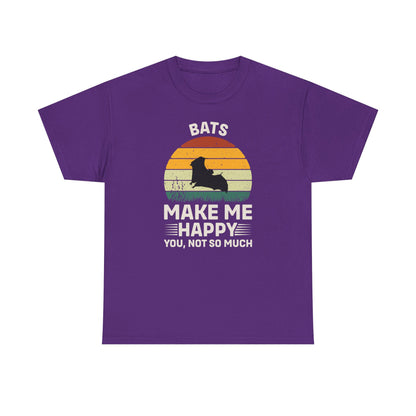 Bats Make Me Happy Unisex Heavy Cotton Tee, Funny Graphic Tee, Lovers Gift, Halloween Apparel, Everyday Casual Wear, Nature