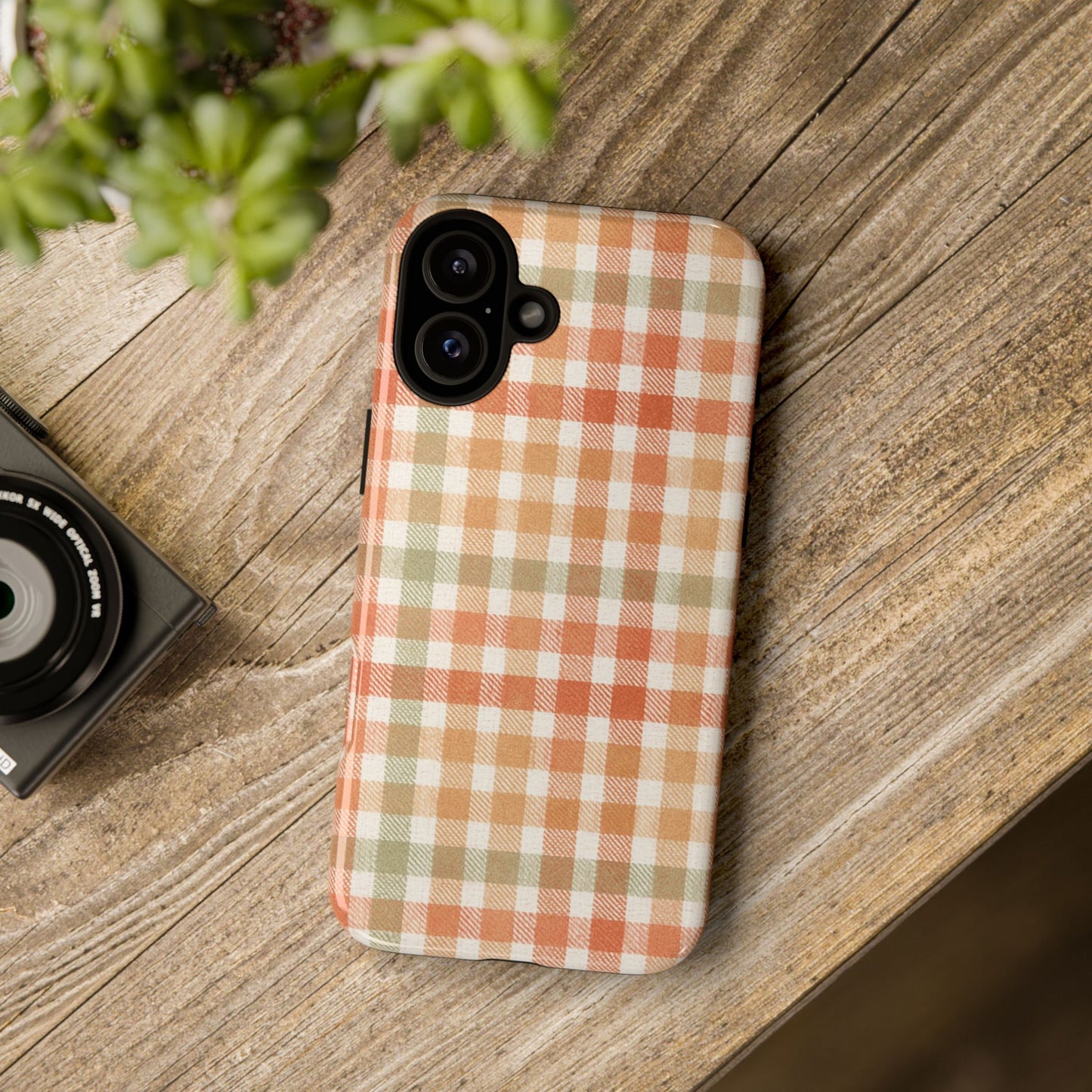 Boho Checkered Phone Case | Neutral Aesthetic Plaid Case | Retro Minimalist Check Design | iPhone Cover | Samsung Cover