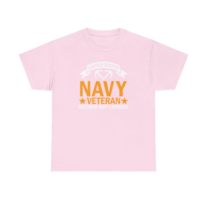 Navy Veteran Heavy Cotton T-Shirt, Gifts for Veterans, Memorial Day, Patriotic Apparel, Retired Not Expired, Gift for dad