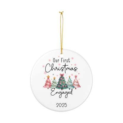 Our First Christmas Engaged Ornament 2025, Engagement Ornament with Year, Newly Engaged Couple Christmas Gift, Ceramic Wedding Keepsake