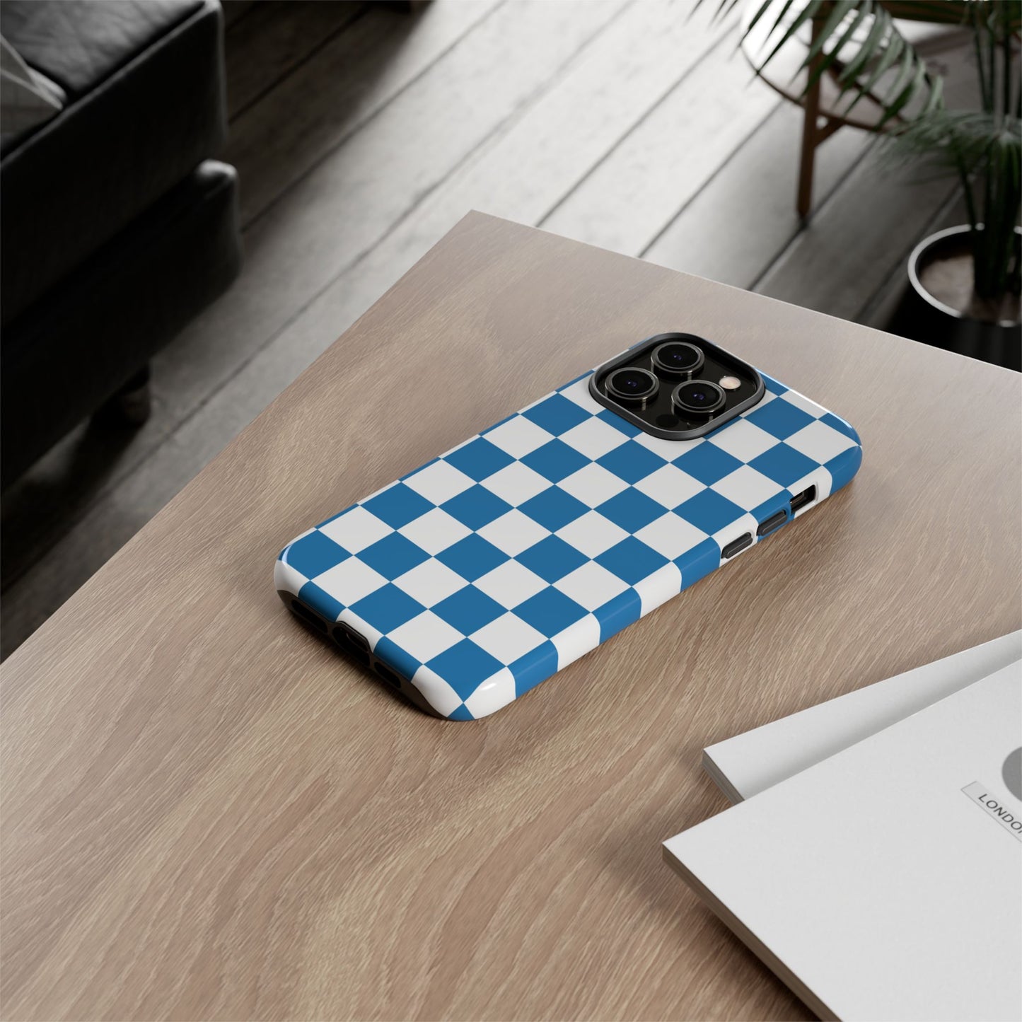 Checkered Phone Case, iPhone 17 Pro, 17, 16, 15, 14, 13, 12, 11, X, XR, XS MAX, Smartphone Cover, Blue and White Mobile Protector