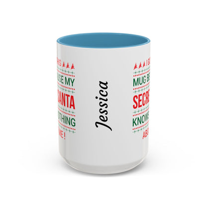 Personalized Secret Santa Accent Coffee Mug, Holiday Gift, Funny Christmas Mug, Unique Office Secret Santa Gift, Custom Drinkware