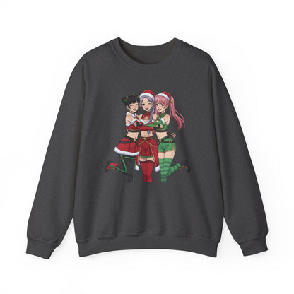 Anime Christmas Sweatshirt, Kawaii Girls Holiday Crewneck, Cute Anime Xmas Sweater, Cozy Otaku Gift, Holiday Kawaii Trio Shirt