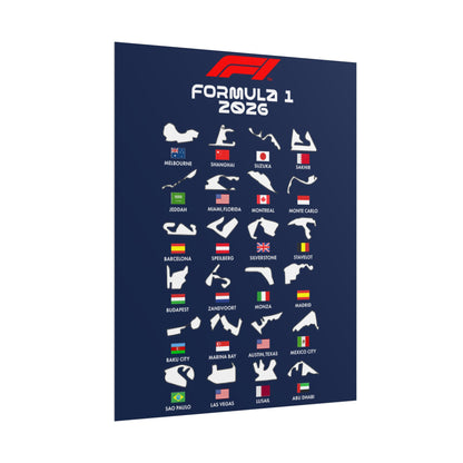 Formula 1 2026 Track Silhouettes Poster, F1 Circuits Map Wall Art, Grand Prix Calendar Print, Motorsport Racing Decor, Rolled Poster